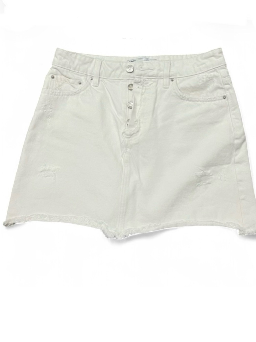 Zara White Button-Front Distressed Mini Skirt